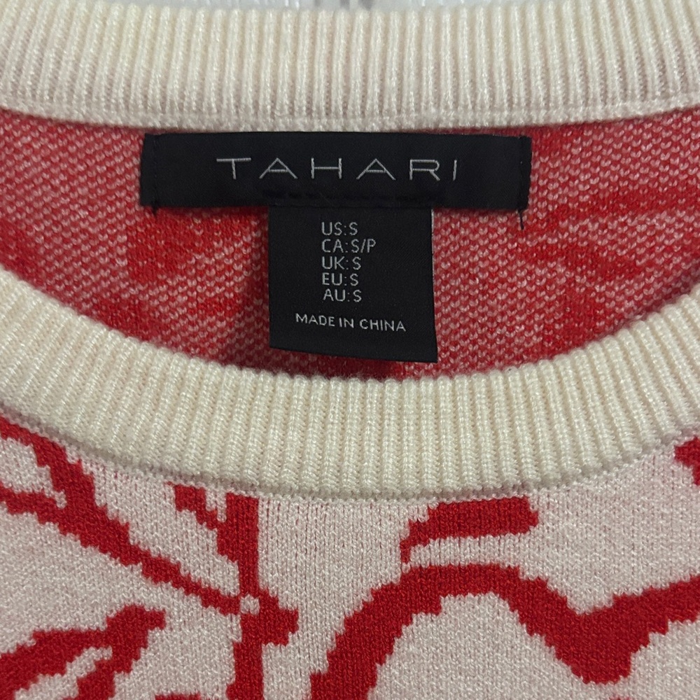 Tahari Cream and Red Floral Crewneck Sweater - Picture 2 of 5